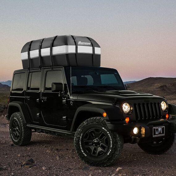 Marretoo 21 Kubikfuß Auto Dachbox Faltbare Wasserdicht Dachtasche Gepäckbox Tasche Aufbewahrungsbox mit a Antirutschmatte, für Fahrzeuge mit/ohne Gepäckträger Gepäcktransport, Vans, SUVs, Black