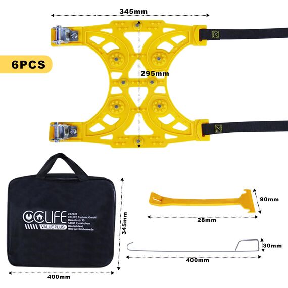 CCLIFE Schneeketten 6 Stück Universal Reifenketten für Reifenbreite 175-275 mm für meisten PKW LKW SUV