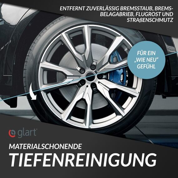 Glart 451RK Reifenglanzspray 1000 ml mit Schwamm – seidenmattes Finish – Reifenpflege mit UV-Schutz – schwarz auffrischend – für Auto, Wohnmobil, Motorrad – für Gummi und Kunststoff
