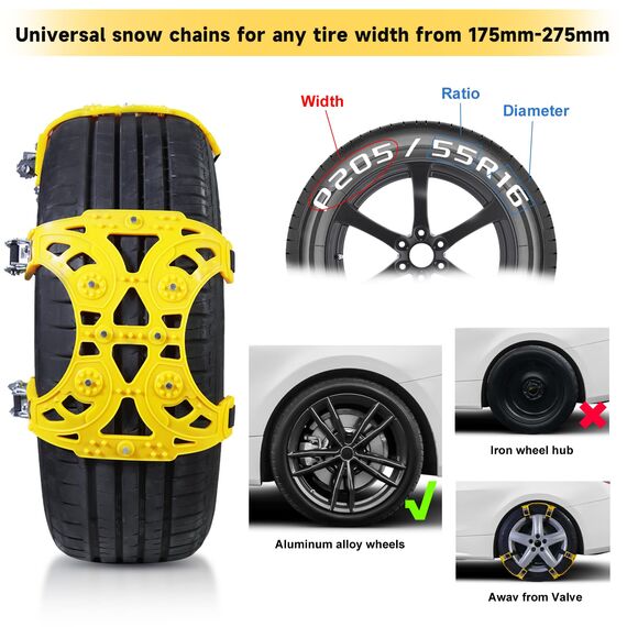 CCLIFE Schneeketten 6 Stück Universal Reifenketten für Reifenbreite 175-275 mm für meisten PKW LKW SUV