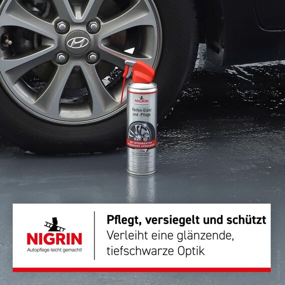 Nigrin Performance Reifen-Glanz und –Pflege, 500 ml, schützt Autoreifen vor UV-Strahlen, Schmutz und Salz