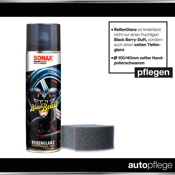 Auto Reifenpflege & Felgenpflege Set | Sonax ReifenGlanz Special Edition + FelgenBeast Sonderedition Felgenreiniger + Applikator Pad + Mikrofasertuch | Pflege & Reinigung von Felgen & Reifen