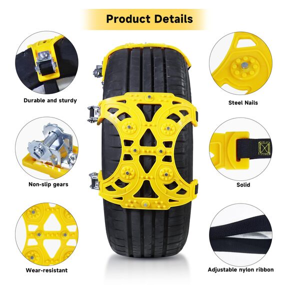 CCLIFE Schneeketten 6 Stück Universal Reifenketten für Reifenbreite 175-275 mm für meisten PKW LKW SUV