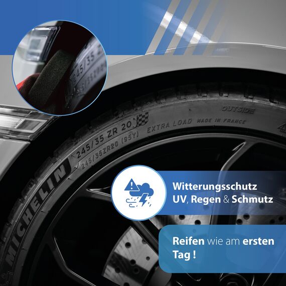 detailmate Reifen- und Kunststoffpflege Bundle Basis | Soft99 Tire Black Wax 170g + 2X Applikatorpad + 1x Mikrofaser Poliertuch 550GSM | Reifenwachs mit Färbungseffekt