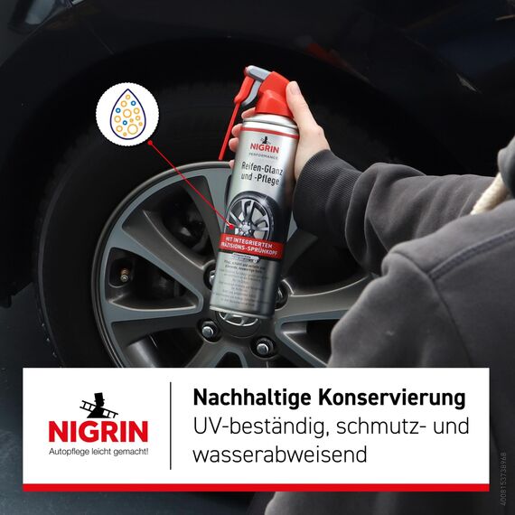 Nigrin Performance Reifen-Glanz und –Pflege, 500 ml, schützt Autoreifen vor UV-Strahlen, Schmutz und Salz (Packung mit 2)