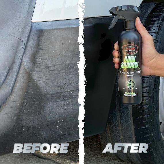 BassMotor Kunststoff- und Reifenpolitur für Auto, Motorrad, altes Gummi. Bringt Glanz zurück, für innen/außen. Dark Shadow 500ml + Premium Schwamm.