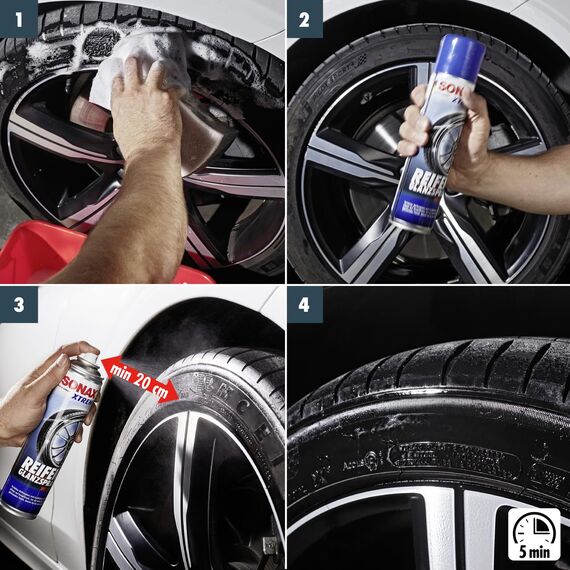 Auto Reifenpflege Set | Sonax ReifenGlanz Special Edition 500ml + Applikator Pad + Mikrofasertuch | Reifenglanzspray zur Pflege und Auffrischung von Reifen
