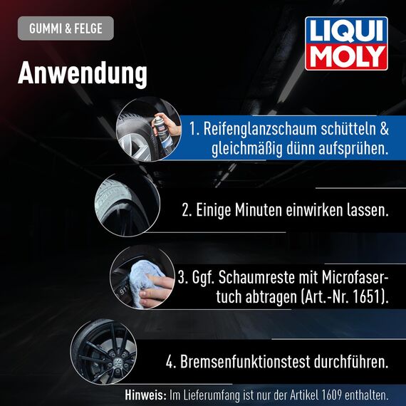 LIQUI MOLY Reifenglanzschaum | 400 ml | Autopflege | Lackpflege | Art.-Nr.: 1609, farblos