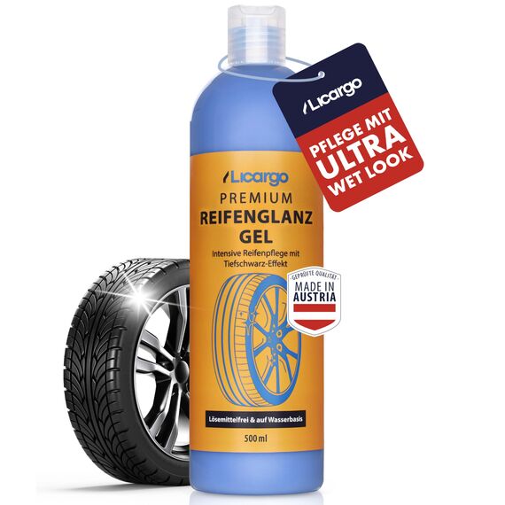 LICARGO Premium Reifenglanz Gel (500ml) - Tiefschwarze Reifen Dank Intensiver Reifenpflege - Reifen Glanz schützt Gummi & Reifen - lösemittelfreies Reifenglanzspray auf Wasserbasis