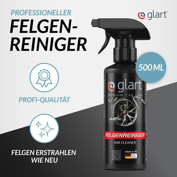 Glart 45FR Felgenreiniger 500 ml – säurefreier Reiniger mit Farbindikator – entfernt Bremsstaub, Flugrost, Schmutz – für Alu- & Stahlfelgen, Radkappen – Felgenspray Auto, Motorrad – Made in Germany