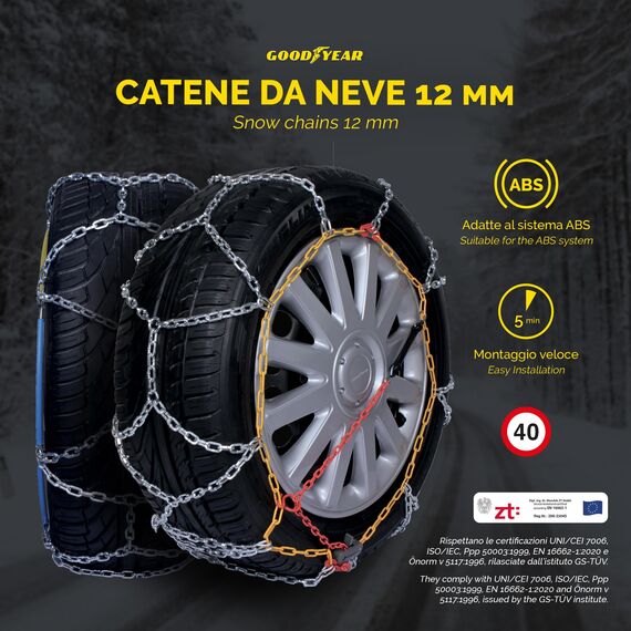 Goodyear 77937 Schneeketten 12 mm für SUV, Lieferwagen und Wohnmobil mit Selbstspannsystem, Größe 250