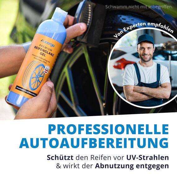LICARGO Premium Reifenglanz Gel (500ml) - Tiefschwarze Reifen Dank Intensiver Reifenpflege - Reifen Glanz schützt Gummi & Reifen - lösemittelfreies Reifenglanzspray auf Wasserbasis
