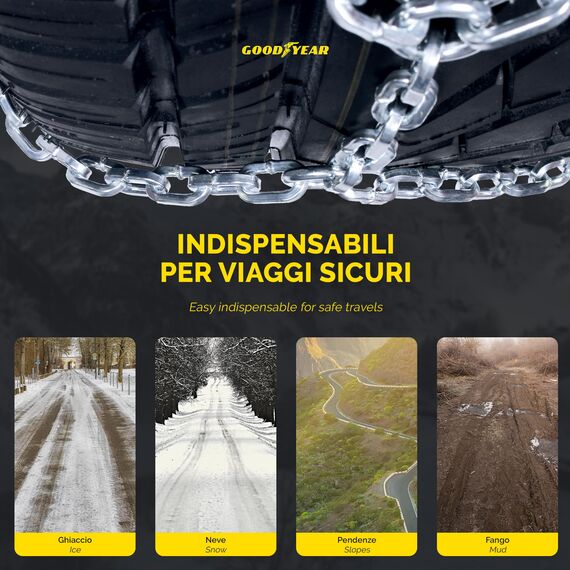 Goodyear 77935 Schneeketten 12 mm für SUV, Lieferwagen und Wohnmobil mit Selbstspannsystem, Größe 245