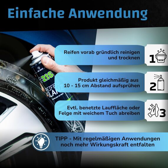 DR. WACK P21S Reifen-Glanz Spray 400 ml - Reifenpflege fürs Auto - Ausbleichschutz vor UV-Strahlung - Für alle Reifentypen - Neuer Glanz für verblasste Reifen - Hochwertige Autopflege