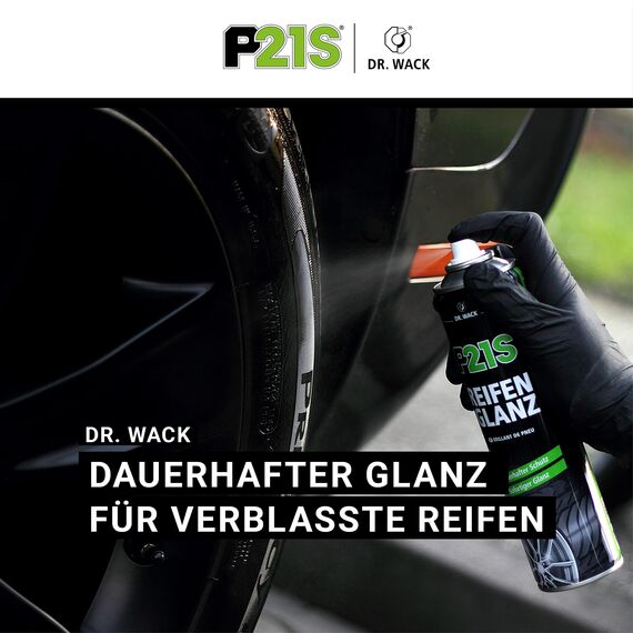 DR. WACK P21S Reifen-Glanz Spray 400 ml - Reifenpflege fürs Auto - Ausbleichschutz vor UV-Strahlung - Für alle Reifentypen - Neuer Glanz für verblasste Reifen - Hochwertige Autopflege (Packung mit 2)