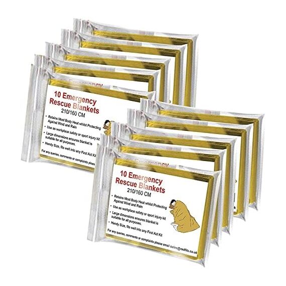 Bramble Rettungsdecken im Rettungsfolie Gold/Silber 210x160cm - Auto, Erste Hilfe, Camping, Survival Kit - Alu Thermo Wärmedecke Verbandskasten (300er-Pack)