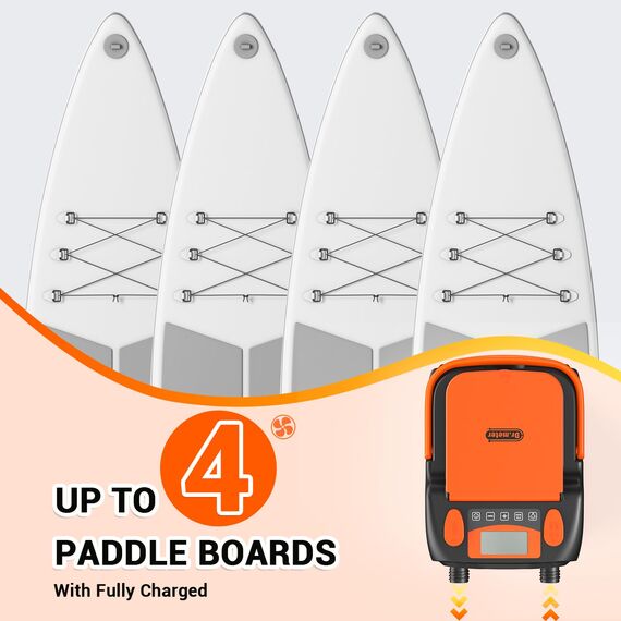 Dr.meter 6000mAh Wiederaufladbare Elektrische SUP Pumpe, SUP Pumpe Elektrisch Akku mit Auto-Off, Kann 4 SUPs Aufladen, 2 USB Anschlüssen und 3 LED Lichtern für SUP-Boards, Boote, Zelte, Kajak