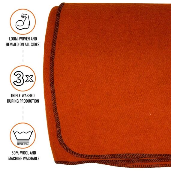 Arcturus Militärische Wolldecke, warm, dick, waschbar, ideal für Outdoor, Camping, Stadiondecke, Picknicks, Reisen, Auto- und Bushcraft-Überlebens-Kits, groß, 162,6 x 223,5 cm, 2 kg (Orange)