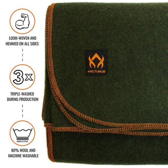 Arcturus Militärische Wolldecke, warm, dick, waschbar, ideal für Outdoor, Camping, Stadiondecke, Picknicks, Reisen, Auto- und Bushcraft-Überlebens-Kits, groß, 162,6 x 223,5 cm, 2 kg (Olivgrün)