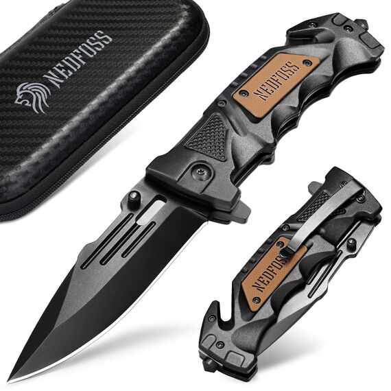 NedFoss DA75 MINI Rettungsmesser, 7.5CM Klappmesser mit Gurtschneider & Glasbrecher, Taschenmesser mit Liner Lock &Kugellager, Einhandmesser für Auto, Outdoor Messer Survival mit Clip in Geschenk-Box