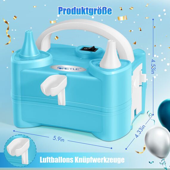 JORETLE Luftballonpumpe Elektrisch,400W Ballonpumpe Elektrisch with 2 Düse,220V Auto 2 Modus Pumpe Tragbar Luftballon Elektrisch,Für Geburtstagsfeiern,Party,Hochzeitsfeiern（Hellblau）