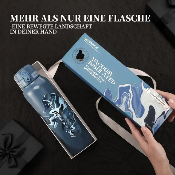 UZSPACE Edelstahl Trinkflasche 1l (970ml), Isolierte Thermosflasche mit 1-Klick-Öffnung, 100% Auslaufsicher, Sport Wasserflasche für Wandern Sport Fitness Gym Outdoor, Art-Schieferblau