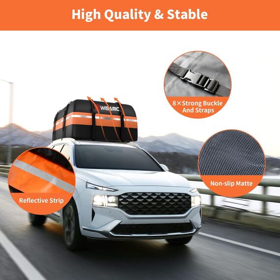 Wisamic Auto Dachbox 425 Liter Faltbar Dachtasche Wasserdicht Dachkoffer Tragbar Aufbewahrungsbox mit Anti-Rutsch Matte für Auto mit/ohne Reling zu Reisen und Gepäcktransport