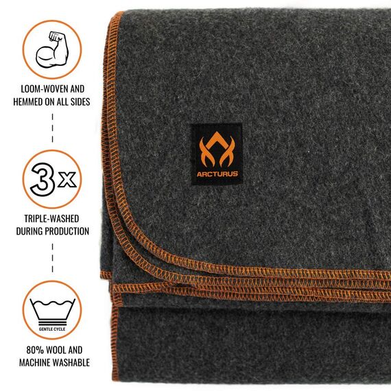 Arcturus Militärische Wolldecke, warm, dick, waschbar, ideal für Outdoor, Camping, Stadiondecke, Picknicks, Reisen, Auto- und Bushcraft-Überlebens-Kits, groß, 162,6 x 223,5 cm, 2 kg (Militär grau)