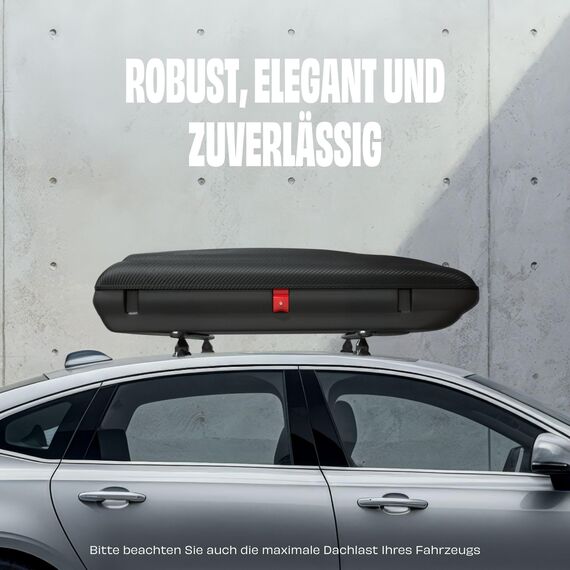 Dachbox VDP-BA400 - Dachkoffer mit 400 Liter Volumen - Autokoffer im Carbonlook - abschließbar Dank Zentralverriegelung - Dachkoffer für Dachgepäckträger