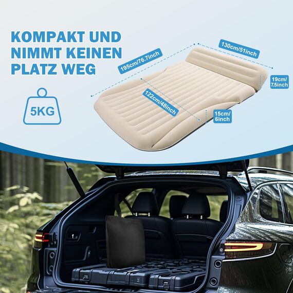 Ciremiv Auto Matratze mit dem Umfassendsten Camping Schlafzubehör | Auslaufsichere, Bequeme, Langlebige Auto Luftmatratze | Luftbetten with Luftpumpe | für SUV Minivan MPV Road Trip Dachzelt