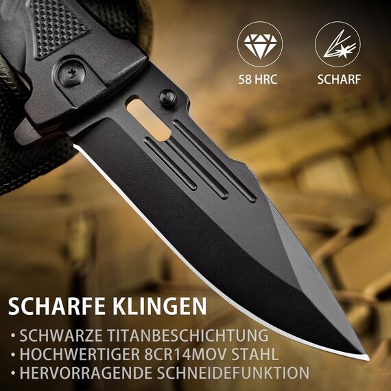 NedFoss DA75 Profi Rettungsmesser, 10cm Klappmesser mit Gurtschneider & Glasbrecher, Taschenmesser mit Liner Lock & Kugellager, Einhandmesser für Auto, Outdoor-Notfallmesser mit Gürtelclip