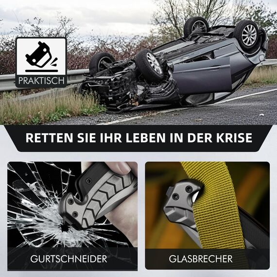 NedFoss FA46 Taschenmesser, Rettungsmesser mit Gurtschneider & Glasbrecher, Klappmesser mit Gürtelclip, Einhandmesser für Auto, Survival überlebensmesser für Unfallsituationen, Rescue messer