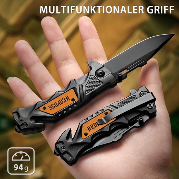 NedFoss DA75 MINI Rettungsmesser, 7.5CM Klappmesser mit Gurtschneider & Glasbrecher, Taschenmesser mit Liner Lock &Kugellager, Einhandmesser für Auto, Outdoor Messer Survival mit Clip in Geschenk-Box