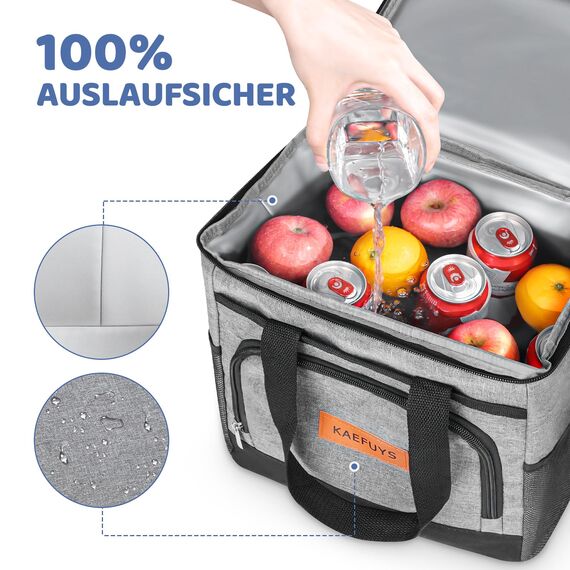 KAEFUYS Kühltasche 15L Klein Kühlbox 14h Kühlung Isolierte Thermotasche Faltbar Wasserdichte Tragbare Lunchtasche für unterwegs Büro Strand Einkaufen Grillen Camping für Essen Getränke Medikamente