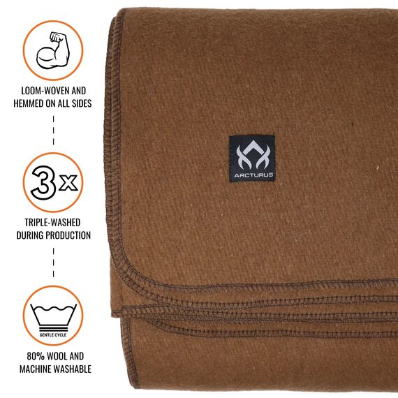 Arcturus Militär-Wolldecke, 2 kg, warm, dick, waschbar, groß, 162,6 x 223,5 cm, ideal für Camping, Outdoor, Sportveranstaltungen und Survival-Kits (Kamel)