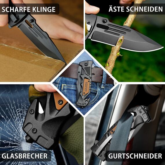 NedFoss DA75 MINI Rettungsmesser, 7.5CM Klappmesser mit Gurtschneider & Glasbrecher, Taschenmesser mit Liner Lock &Kugellager, Einhandmesser für Auto, Outdoor Messer Survival mit Clip in Geschenk-Box