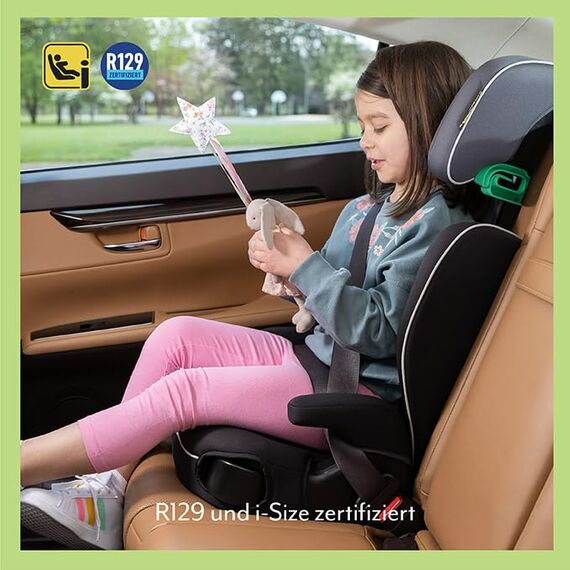 Graco Logico™ L i-Size R 129, Kindersitz ca. 3,5 bis 12 Jahre (100 bis 150 cm), höhenverstellbare Armlehnen, waschbare Sitzbezüge, Installation mit Fahrzeuggurt, Kindersitz schwarz, Midnight