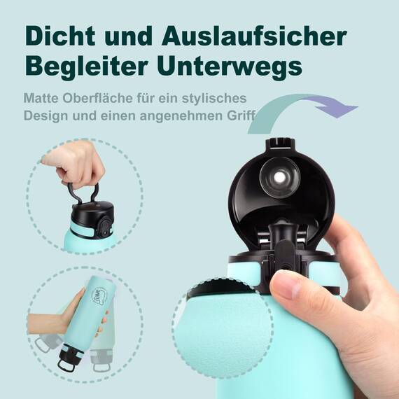 UZSPACE Thermosflasche Kinder 700ml, Isolierte Edelstahl Trinkflasche mit 1-Klick-Öffnung, 100% Auslaufsicher, Sport Wasserflasche für Schule Fitness Gym Outdoor, Mintgrün