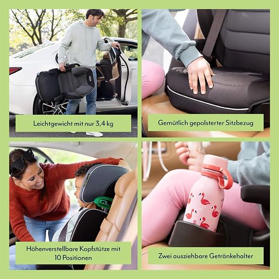 Graco Logico™ L i-Size R 129, Kindersitz ca. 3,5 bis 12 Jahre (100 bis 150 cm), höhenverstellbare Armlehnen, waschbare Sitzbezüge, Installation mit Fahrzeuggurt, Kindersitz schwarz, Midnight