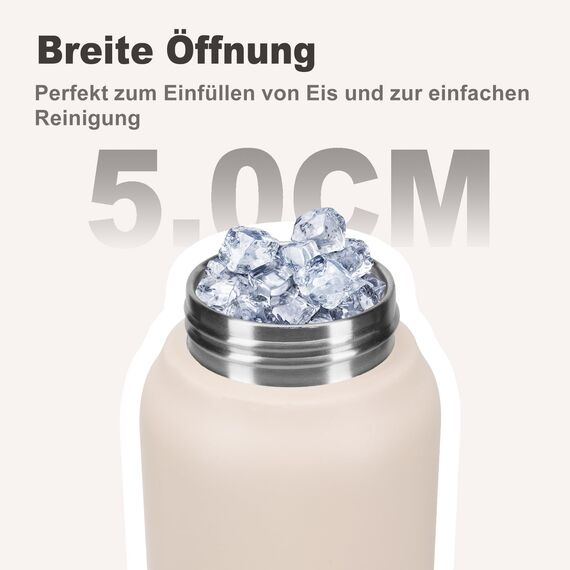 UZSPACE Edelstahl Trinkflasche 1l (970ml), Isolierte Thermosflasche mit 1-Klick-Öffnung, 100% Auslaufsicher, Sport Wasserflasche für Wandern Sport Fitness Gym Outdoor, Frostweiß