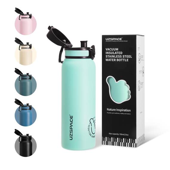 UZSPACE Thermosflasche Kinder 700ml, Isolierte Edelstahl Trinkflasche mit 1-Klick-Öffnung, 100% Auslaufsicher, Sport Wasserflasche für Schule Fitness Gym Outdoor, Mintgrün