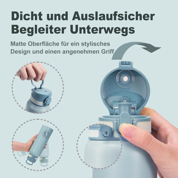 UZSPACE Thermosflasche Kinder 700ml, Isolierte Edelstahl Trinkflasche mit 1-Klick-Öffnung, 100% Auslaufsicher, Sport Wasserflasche für Schule Fitness Gym Outdoor, Nebelblau