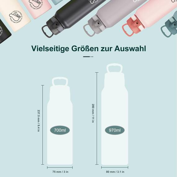 UZSPACE Edelstahl Trinkflasche 1l (970ml), Isolierte Thermosflasche mit 1-Klick-Öffnung, 100% Auslaufsicher, Sport Wasserflasche für Wandern Sport Fitness Gym Outdoor, Waldgrün
