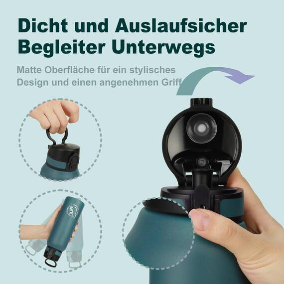UZSPACE Edelstahl Trinkflasche 1l (970ml), Isolierte Thermosflasche mit 1-Klick-Öffnung, 100% Auslaufsicher, Sport Wasserflasche für Wandern Sport Fitness Gym Outdoor, Waldgrün