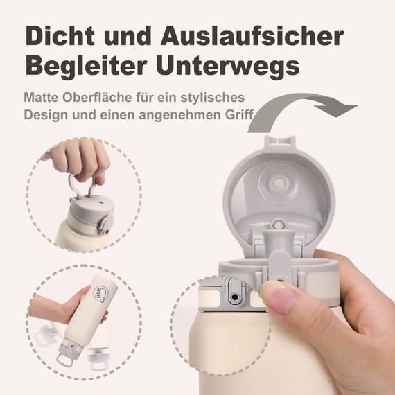 UZSPACE Thermosflasche Kinder 700ml, Isolierte Edelstahl Trinkflasche mit 1-Klick-Öffnung, 100% Auslaufsicher, Sport Wasserflasche für Schule Fitness Gym Outdoor, Frostweiß