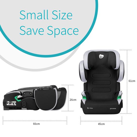 globalkids Kindersitz 15-36kg, Kinderautositz mit Isofix, i-Size R129 Kindersitzerhöhung,ca. 3,5 bis 12 Jahre (100 bis 150 cm),Armlehnen und Kopfstütze höhenverstellbar, leicht, mit Getränkehalter