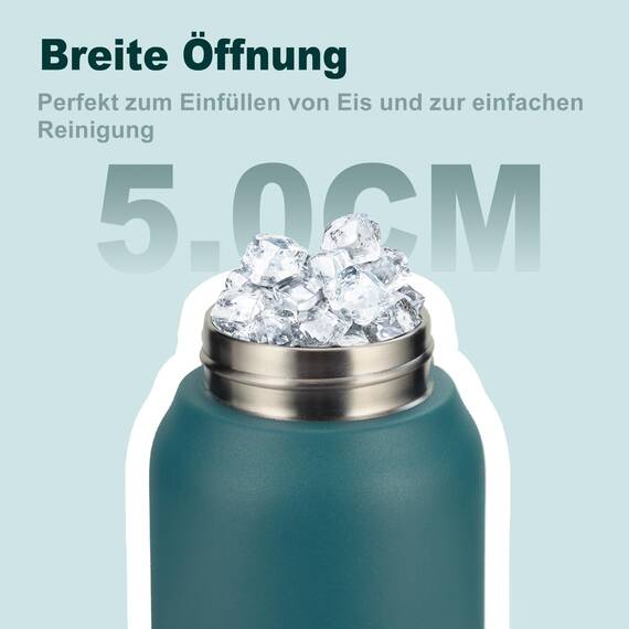 UZSPACE Edelstahl Trinkflasche 1l (970ml), Isolierte Thermosflasche mit 1-Klick-Öffnung, 100% Auslaufsicher, Sport Wasserflasche für Wandern Sport Fitness Gym Outdoor, Waldgrün