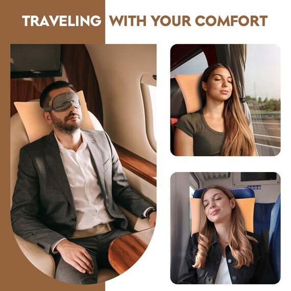 PEUJEW Reisekissen Memory Foam Kissen, Camping Kissen Kleines Kissen 45x35x12 cm, Reisekopfkissen mit Wasserdichter Packsack, Ideal für Flugzeug, Auto und Camping (M, Aprikosengelb)