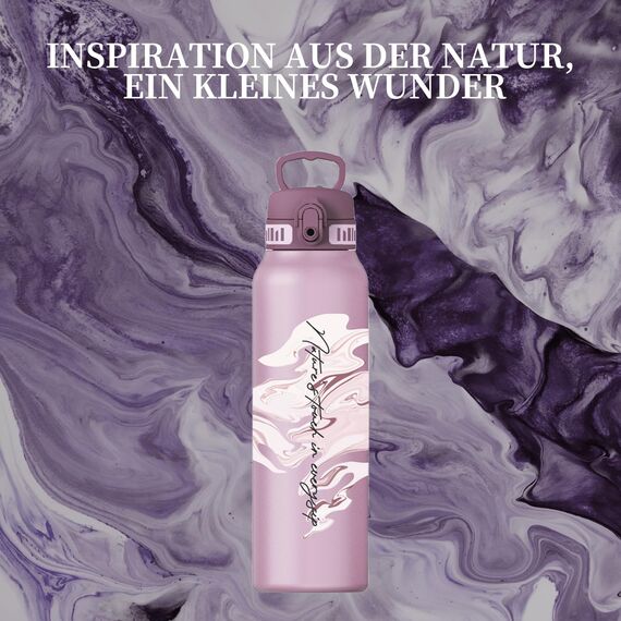 UZSPACE Edelstahl Trinkflasche 1l (970ml), Isolierte Thermosflasche mit 1-Klick-Öffnung, 100% Auslaufsicher, Sport Wasserflasche für Wandern Sport Fitness Gym Outdoor, Art-Kristalllila