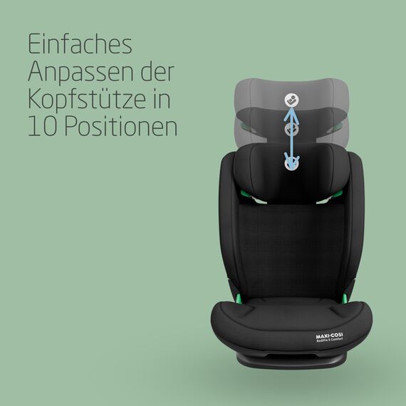 Maxi-Cosi RodiFix S Comfort i-Size, atmungsaktive bequeme Stoffe, verstellbarer Kindersitz, 3,5–12 Jahren (100–150 cm), 3-fach verstellbar, G-Cell Schutz, AirProtect, Authentic Black